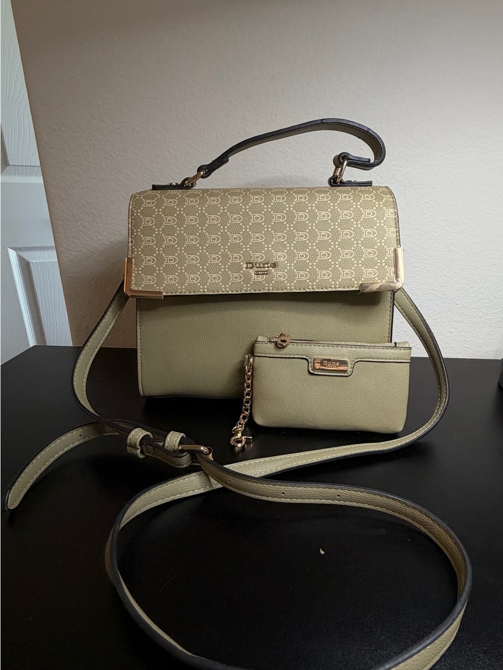Dune London Sage Green Monogram Handbag w/ Zip Pouch Crossbody Top Handle